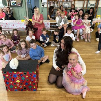 Kids enjoying balloon animals and games at a fun-filled Allestree party with Magic Stuart.