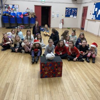 Snowy the rabbit at a kids' birthday celebration in Ashby-de-la-Zouch
