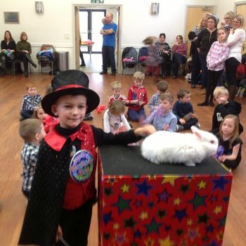 Snowy the rabbit at a children's birthday celebration in Bingham