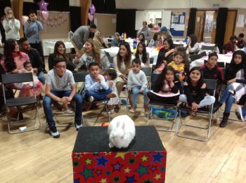 Children's party photo featuring Snowy the rabbit in Burton Upon Trent
