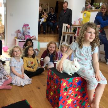 Carlton children's birthday photo with Snowy the rabbit
