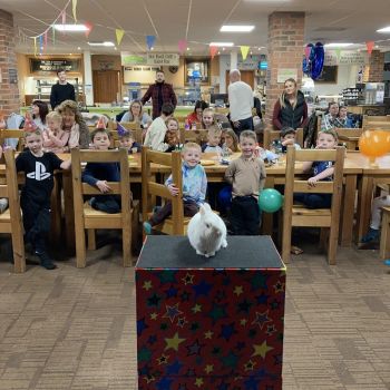 Kids' party photo with Snowy the rabbit in Chilwell
