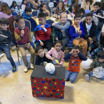 Snowy the rabbit at a children's birthday in Derbyshire