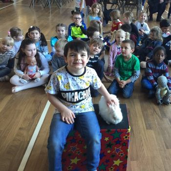 Derbyshire Children’s Magician | Birthday Entertainment Derbyshire birthday party photo with Snowy the rabbit