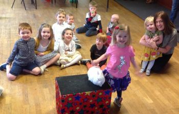 Kids' party photo with Snowy the rabbit in Ilkeston