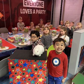Children's party photo featuring Snowy the rabbit in Ilkeston