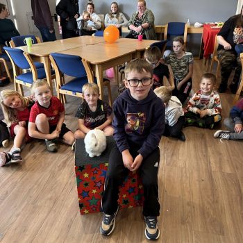 Snowy the rabbit at a children's birthday in Ilkeston