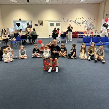 Kids' party photo with Snowy the rabbit in Southwell