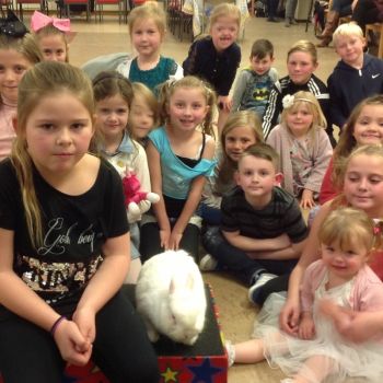 Snowy the rabbit at a birthday celebration in Southwell