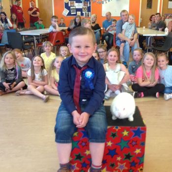 Birthday Parties in Bingham | Magic, Balloons & Games Kids' party photo with Snowy the rabbit in Bingham
