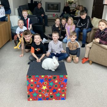 Chellaston Family Parties | Magician & Fun Entertainment Snowy the rabbit at a Chellaston children's birthday party