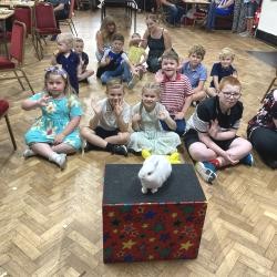 Magic show setup and balloon modeling at Arnold Methodist Church Hall Nottingham