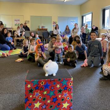 Snowy the live rabbit at Children’s Birthday Party in Bakewell Children’s entertainer with Snowy the live rabbit at a birthday party in Bakewell