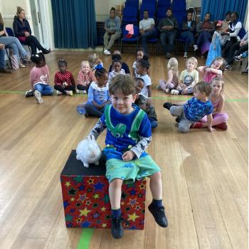 Snowy the live rabbit at Children’s Birthday Party in Belper Children’s entertainer with Snowy the live rabbit at a birthday party in Belper