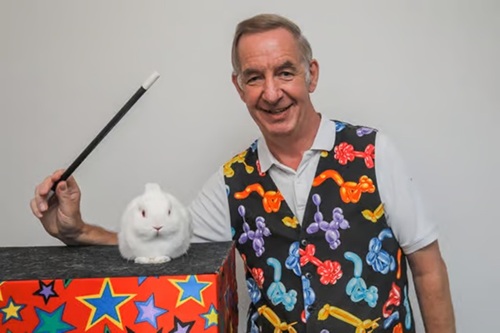 Close-up of Snowy the rabbit pictured in a national newspaper story.