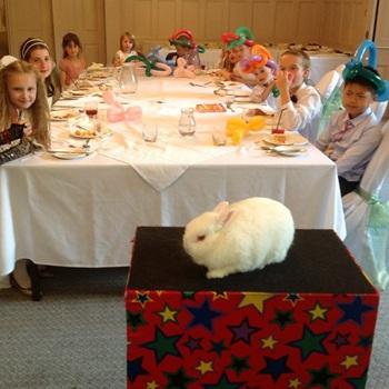 Children’s entertainer with Snowy the live rabbit at a wedding in Grantham