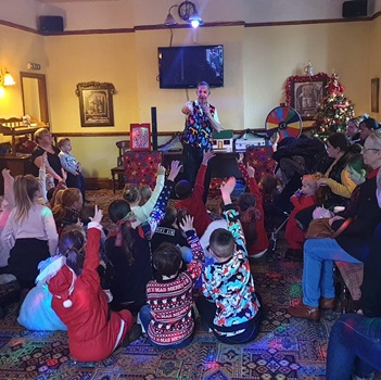 Children's entertainer performing an interactive fun magic show at a birthday party in Allestree