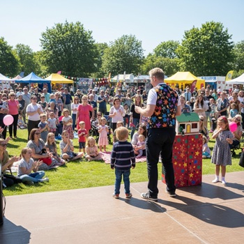Children's entertainer performing an interactive fun magic show at a birthday party in Hilton
