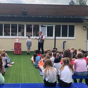Children's entertainer performing an interactive fun magic show at a school in West Bridgford