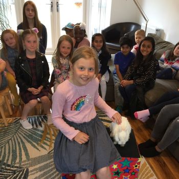 A fun party photo with Snowy the rabbit in Stoke-on-Trent.