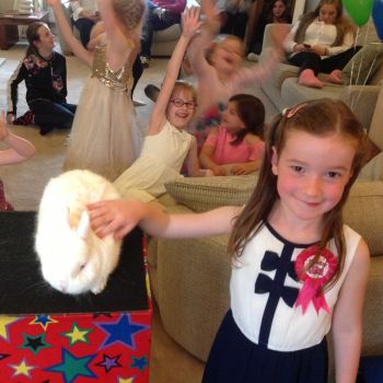 Snowy the rabbit and children in Mansfield