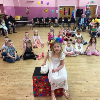 See the birthday child with Snowy the rabbit at a Stafford party.